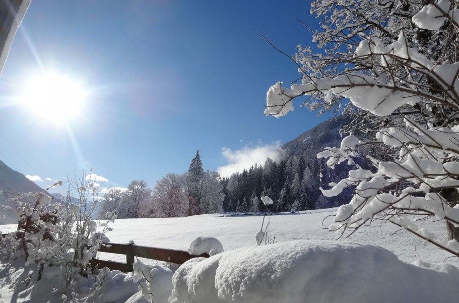 Ausblick auf winterliche Berglandschaft rund um Apartments Geistlinger